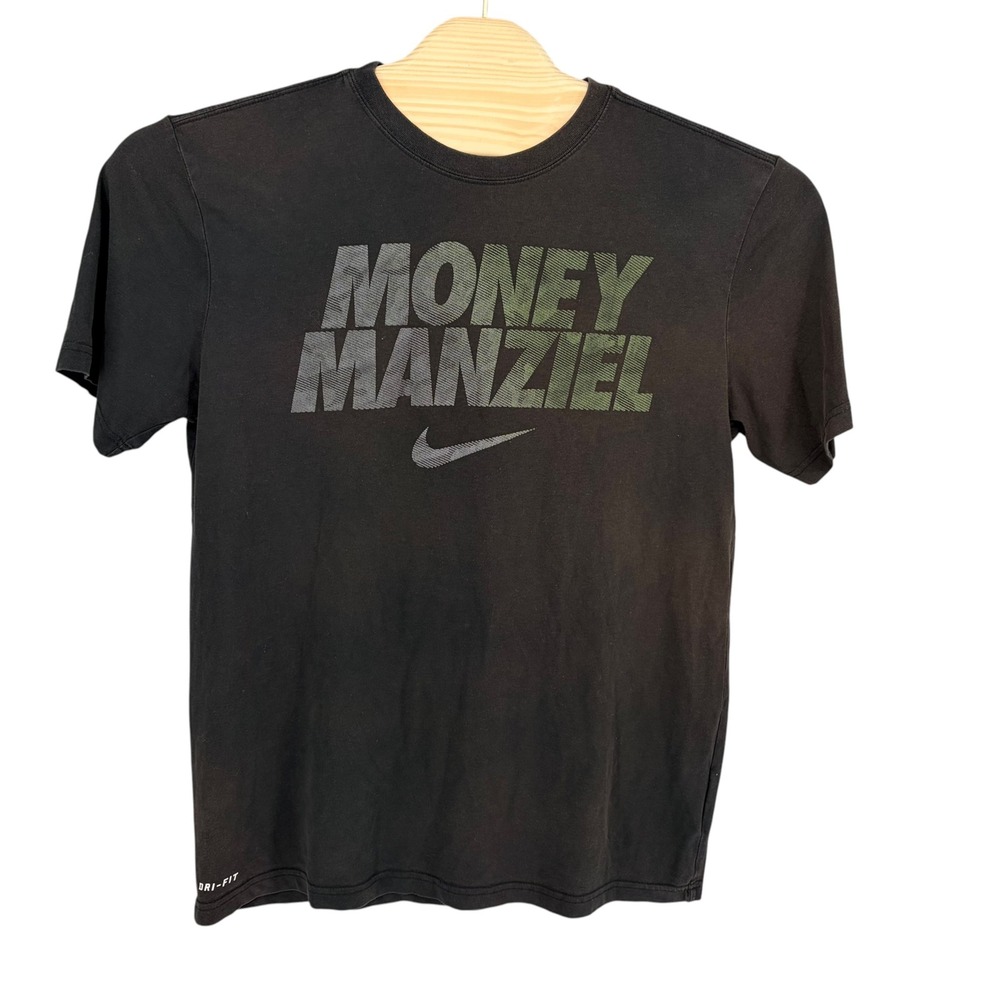 Y2K Nike Graphic T-Shirt Large Black Money Manziel Dri-Fit Sports Tee